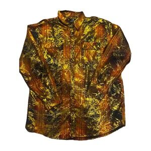 Vintage Brooklyn State Men's Button‎ Down Abstract Paint Splatter Shirt 3XL Gold
